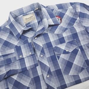 Wrangler Western Shirts Mens XL Blue White Plaid Long Sleeve Snap Front Shirt